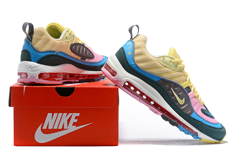 Women Nike Air Max 98 Flyknit Yellow Pink Black Blue Shoes